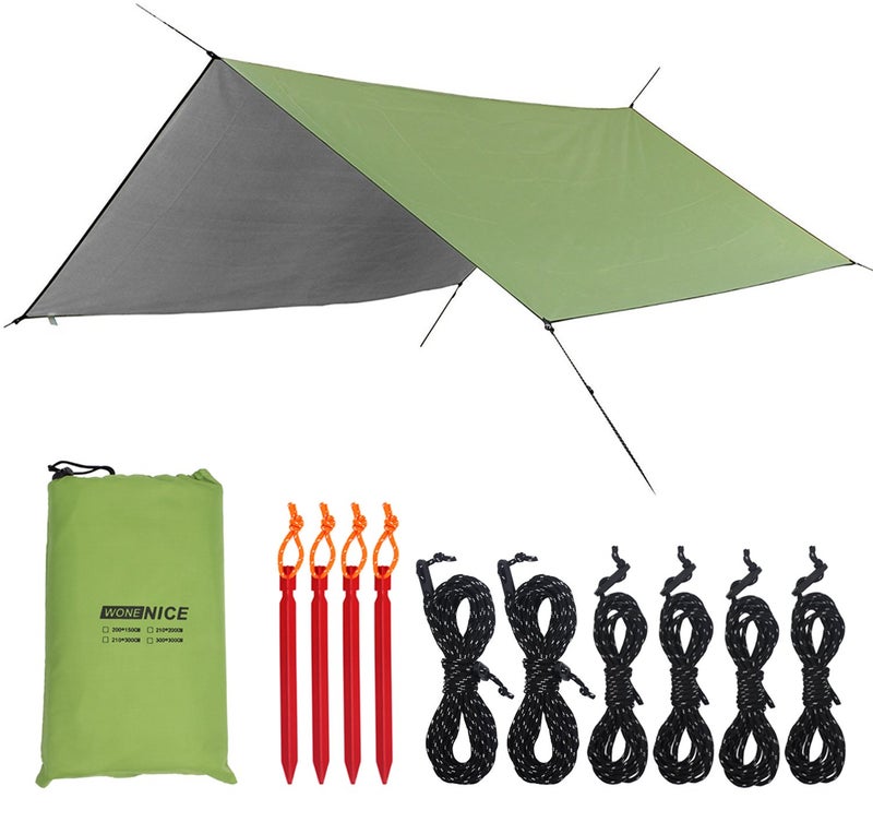 WoneNice 10' x 13' Waterproof Camping Tarp - Lightweight Hammock Rain Fly for Backpacking, Hiking, Travel - Windproof Shelter, Compact & Durable Tent Tarp Cover (Army Green) - Image 1